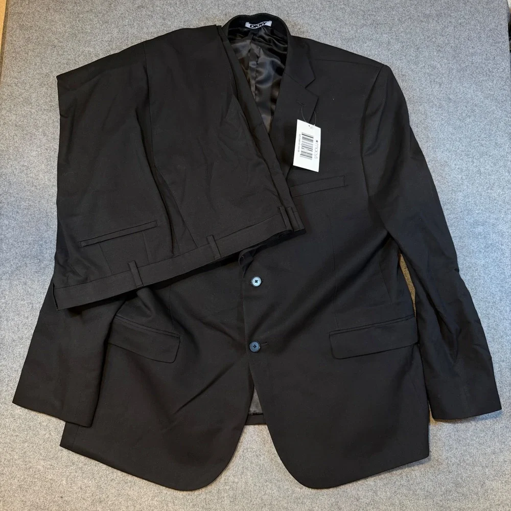 DKNY Mens 2 Piece Suit Black Stretch 2 Button Blazer Trousers 48R 42W New Macy's